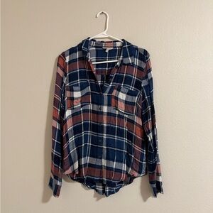 Lucky Brand Navy and pink Plaid Shirt